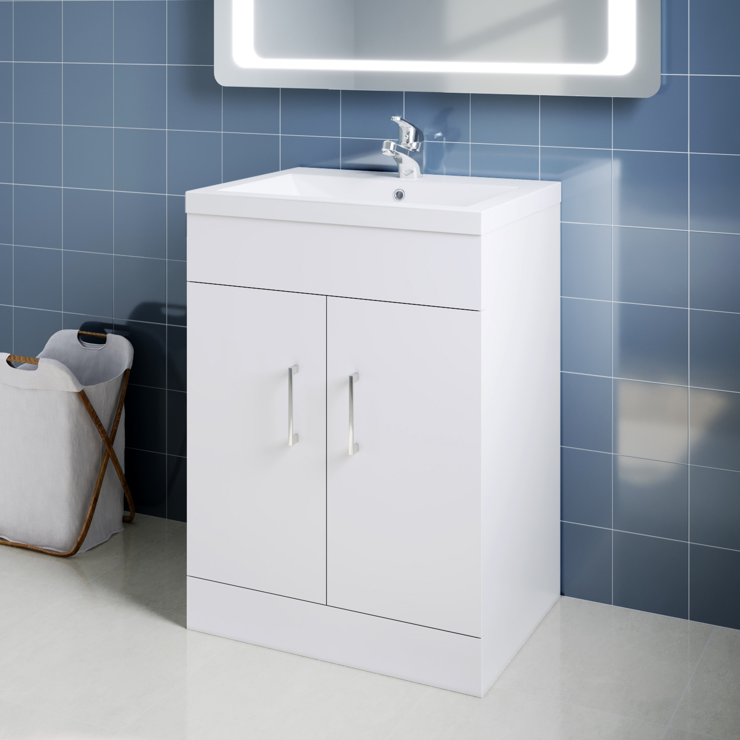 600mm Modern Bathroom Vanity Unit Sink Storage White Floor Standing